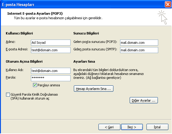 Outlook 2003 E-Posta Hesap Ayarlar